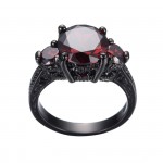 Ruby Red Austrian Crystal Black Gold Filled Ring